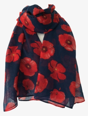 A Blue Poppy Scarf Red Flowers Wrap Ladies Navy Blue - Red And Navy Blue Scarf #1666467