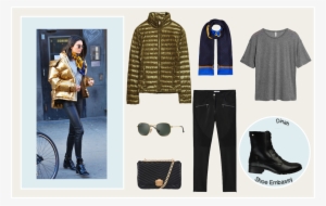 Kendall Jenner Gold Puffer Jacket Outfit - Riding Boot #1666813