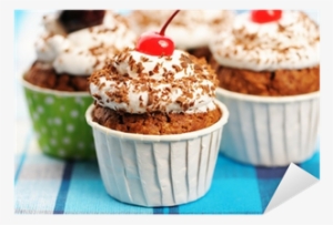 Cupcakes With Whipped Cream And Cherry Sticker • Pixers® - Photography #1677267