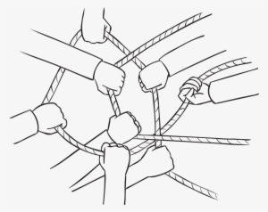 Back Group Of Hands Holding Onto A Cross Cross Of Ropes - Human Knot #1678739