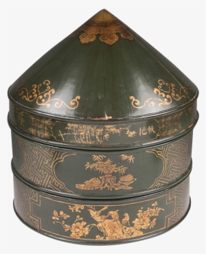 Green Lacquered Wooden Chinoiserie Chinese Hat Box - Lacquer #1678793