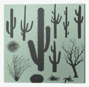 Vector Set Of Silhouettes Of Cacti And Other Desert - Desert Bush Vector #1680298