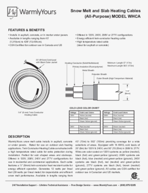 Snow Melt Cables All Purpose Whca 10208 B - Document #1688754