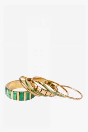 Green And Gold Square Pattern Bangles - Gold #1691767