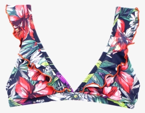 Tropical Ruffle Triangle Brazilian Bikini Top - Bikini #1694492