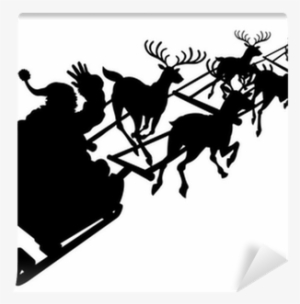 Santa In His Christmas Sled Or Sleigh Silhouette Wall - Free Reindeer And Sleigh Silhouette Clipart #1700358