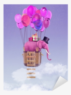 A Pink Elephant Flies On Balloons Across The Sky - Balloon #1702090