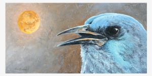 A Closeup Of A Pinyon Jay Head Is Painted In Soft Complements - Painting #1702492