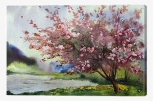 Designart Tree W/ Spring Flowers Painting Print #1707308