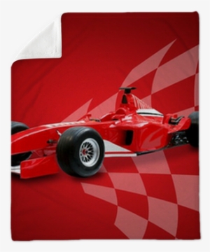 Red Formula One Car And Racing Flag Plush Blanket • - Bolid, Formuła 1 - Obraz Na Płótnie #1707560