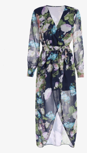 Wholesale Slit Floral Surplice Long Sleeve Hawaiian - Long-sleeved T-shirt #1709162