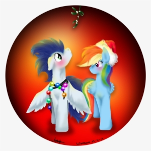Wintaura, Bauble, Christmas, Cute, Female, Male, Mistletoe, - Mlp Rainbow Dash And Soarin Kiss Mistletoe #1711434
