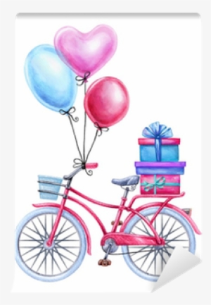 Watercolor Illustration, Bicycle, Balloons, Gift Boxes, - Balloons With Bike Clipart #1713720 Watercolor Illustration, Bicycle, Balloons, Gift Boxes, - Balloons With Bike Clipart #1713720