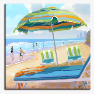 Colorful Beach Umbrellas Oil On Board, - Oil Painting #1719407
