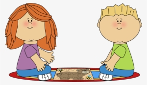 Kids On Rug Putting Puzzle Together - School Centers Clip Art #1726150