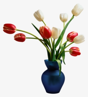 Blue Vase With Tulips - Vase With Flower Png #1730120