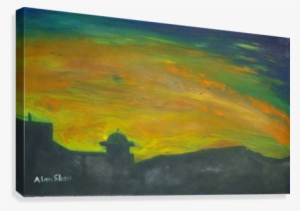 Building Silhouettes Against A Fiery Sky - Painting #1730250