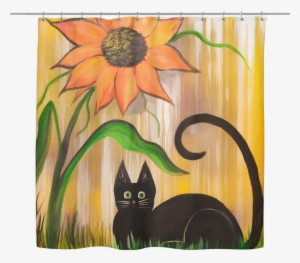 Black Cat Sunflower Shower Curtain - Poster #1730831