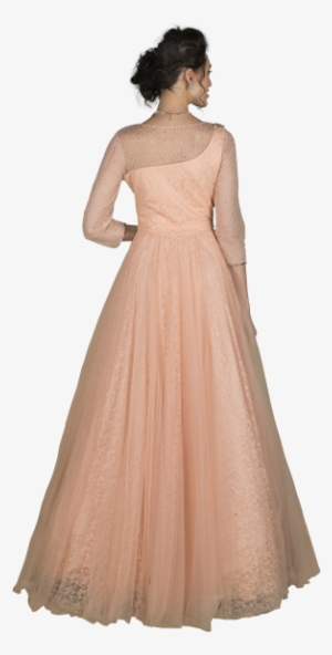 Peach & Gold Net Ball Gown By Dolly J - Gold #1733704