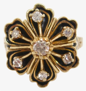 14 K Gold, Black Enamel, And Diamond Ring, Circa 1890s - Jewellery #1735865