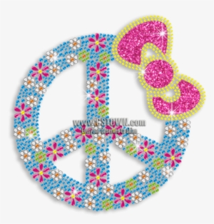 Vegas Show Colorful Peace Sign With Bow Nailhead Neon - Glitter Peace Sign #1736366