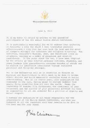 President Clinton's Letter To Mjc - Greetings To The President #1736552