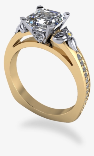 Platinum And Yellow Gold Asscher Cut Floral Ring - Ring #1736872
