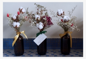 Dried Cotton Flowers Bouquet In Vintage Bottle - Flower Bouquet #1737196