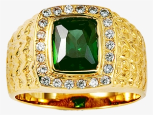 14k Yellow Gold Green Radiant Cut Cz Ring - Gold Rings For Men Png #1737283