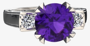 Natural Amethyst And Diamond Three Stone 14k Gold Ring - Ring #1737354