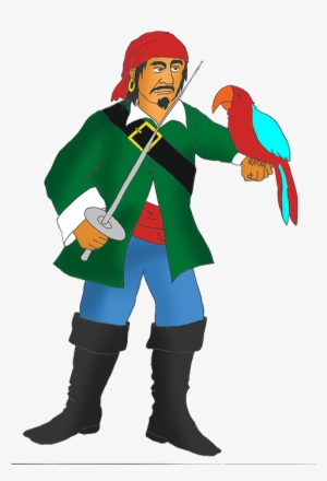 Angry Pirate With Red Parrot - Parrot #1740624