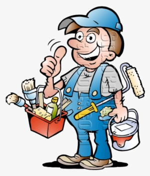 Painter With Painting Supplies - Cartoon Handyman Logo #1741558