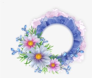 Blue And Pink Round Transparent Frame With Flowers - Flower Round Frame Png #1741877