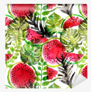 Tropical Watermelon And Palm Leaves Seamless Pattern #1764383 Tropical Watermelon And Palm Leaves Seamless Pattern #1764383