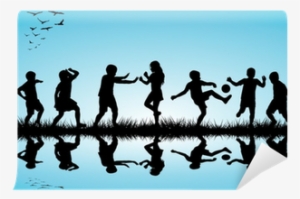 Group Of Children Silhouettes Playing Outdoor Near - Silhouette #1764801