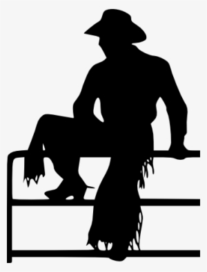 Cowpoke Cowboy On Fence Silhouette Picture In Black - Cowboy Silhouette #1765620