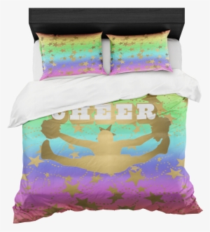 Cheer Silhouette With Stars In Gold And Rainbow Gradient - Duvet Cover #1766999