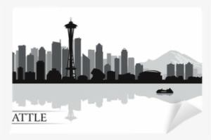 Seattle City Skyline Silhouette Background Wall Mural - Silhouette Seattle Skyline #1767269
