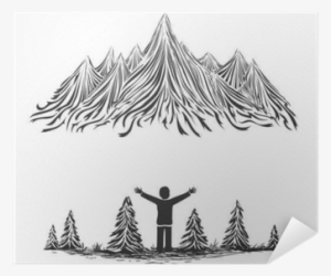Vector Illustration With Ink Mountains, Forest And - Illustration #1769694