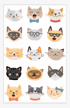 Cat Head Set Poster - Cats Cartoon Wallpaper Hd #1795008