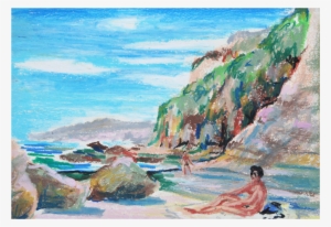 Vintage Pastel Drawing Of Secluded Beach - Drawing #180275