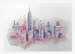 Watercolor Drawing Cityscape Big City Downtown, Aquarelle - Dibujo Acuarela Paisaje Urbano #180974