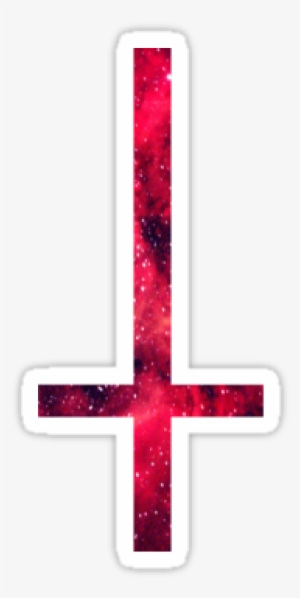 "90's Grunge Red Nebula Galaxy Space Upside Down Cross - Galaxy #1801149