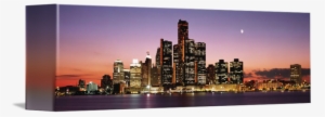 Night Skyline Detroit Mi By Panoramic Images - Gallery-wrapped Canvas Art Print 10 X 3 Entitled Night #1802690