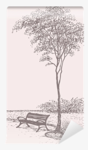 Bench In Park Near A Tall Tree Wall Mural • Pixers® - Stock Illustration #1803947