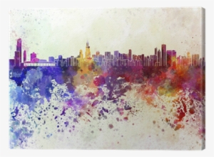 Chicago Skyline In Watercolor Background Canvas Print - Watercolor Chicago Background #1805924