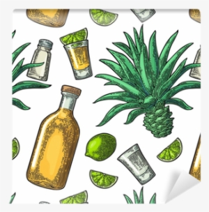 Seamless Pattern Of Bottle, Glass Tequila, Salt, Cactus - Bottle - Free
