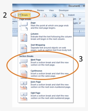 Figure 2-the Breaks Drop Down List - Word 2007 - Free Transparent PNG ...