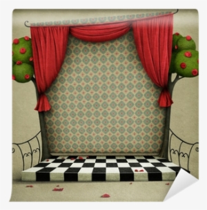 Room With Red Curtains And Vintage Wallpaper Wall Mural - Alice In Wonderland Grunge Texture #1808660