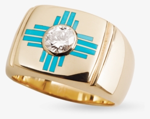 Sleeping Beauty Turquoise Men's Zia Ring With Bezel - Gold Turquoise Ring Mens #1809753